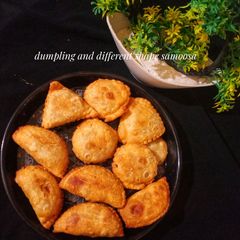 Dumpling and different shape samosa A picture of Dumpling and different shape samosa.