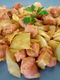Salchichas al vino con repollo(col)