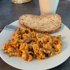 A picture of Scrambles fried eggs.