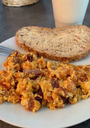 A picture of Scrambles fried eggs.