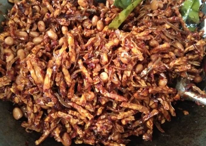 Resep Tempe asam manis pedas teri + kacang Anti Gagal