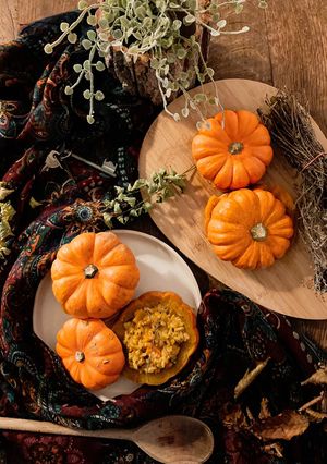 Une photo de Risotto au potimarron saint agur et courge