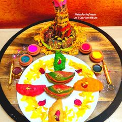 A picture of Thandai Gujiya - Thandai Flavored Colorful Karanji - Marble Designed Gujiya (Holi Special).