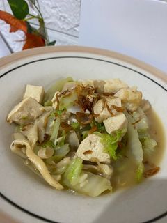 Foto resep Sawi putih cah jamur tahu