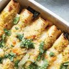 A picture of Vegetable chicken enchiladas.