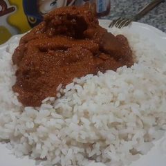 A picture of Ram stew and rice.