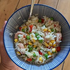 A picture of Sausage rainbow rice bowl 🌈.