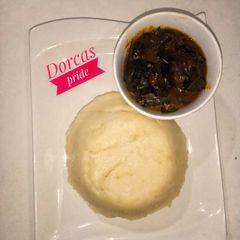 A picture of Milky Semolina with Oha Soup.