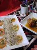 Persian dill and fava beans rice with lamb shank (baghali polow BA mahichey)