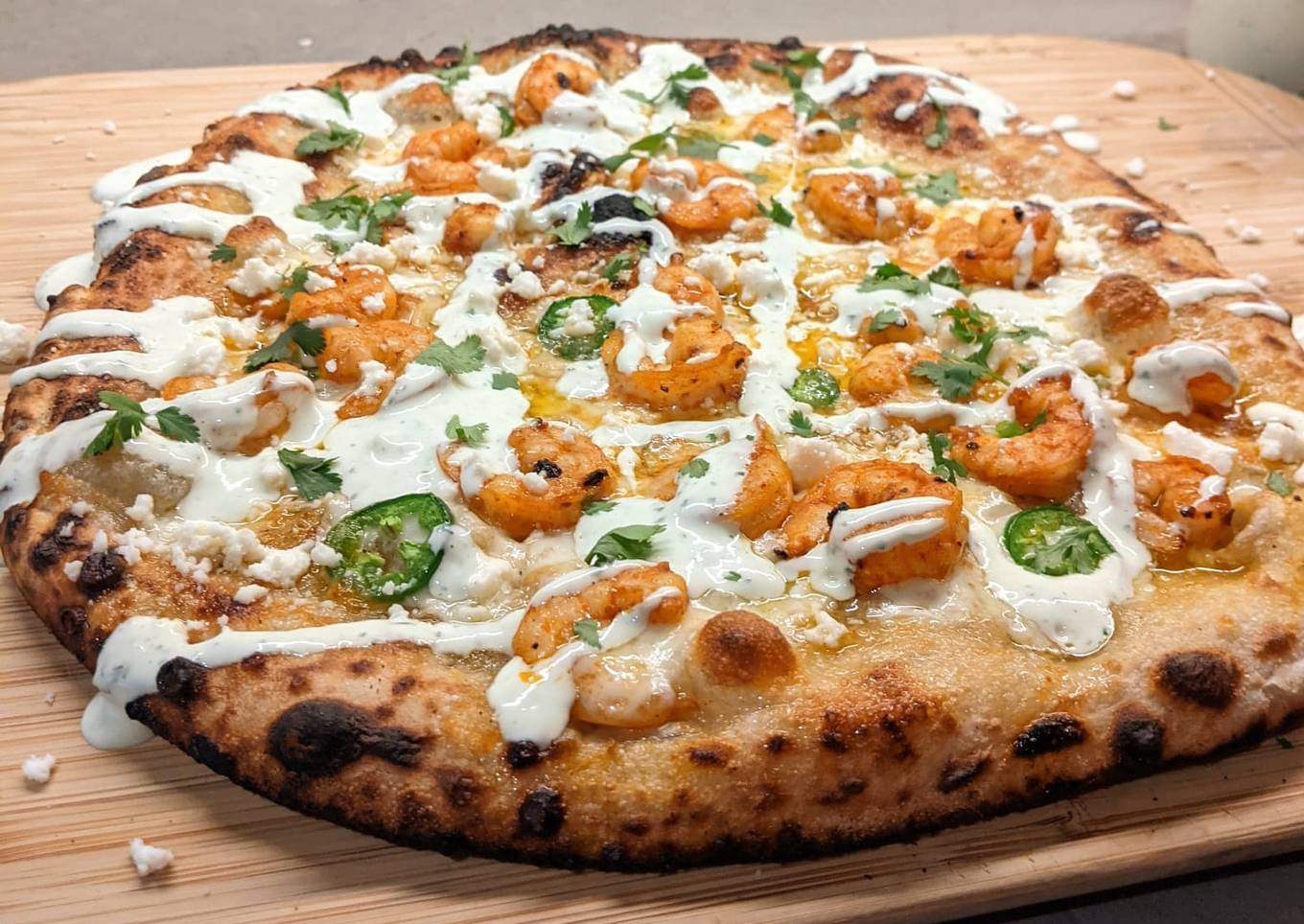 Taco style shrimp pizza