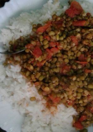 A picture of Rice and greengrams stew.