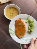Sopa de mariscos y lomo de cerdo