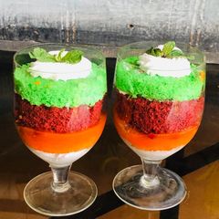 A picture of Rainbow Cake in Glass.