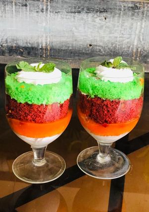 A picture of Rainbow Cake in Glass.