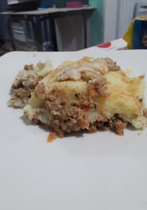 Una foto de Pastel de papas de carne vegetal