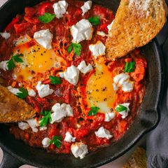 A picture of Shakshuka With Goats Cheese.