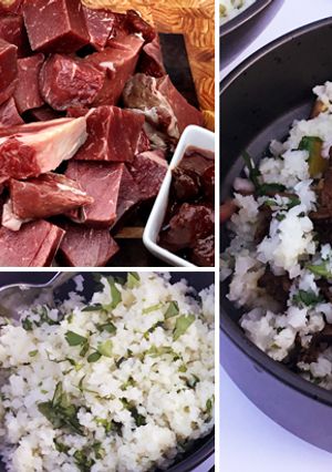 A picture of Wagyu Beef Barbacoa Bowls with Cilantro Cauliflower Rice.