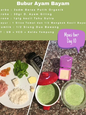 Cara Mudah Membuat Resep Mpasi 6m+ Day 10 - Bubur Ayam Bayam yang Uenak Anti Ribet, Mantap