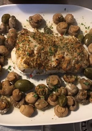 Une photo de Dos de cabillaud au four champignons de paris et câpres italiennes