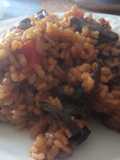 Arroz meloso de conejo con trompetas de la muerte