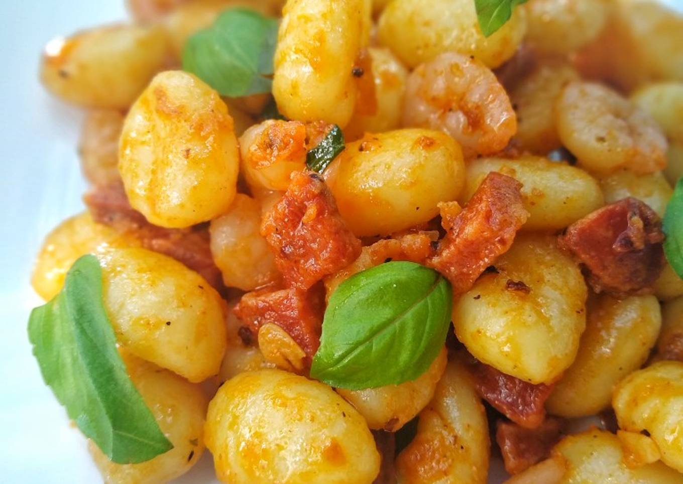 Gnocchi with shrimp and chorizo