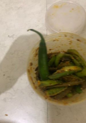 A picture of Green chilli achar.