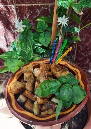 Une photo de Cubes d'aubergines frits 🍆🍹