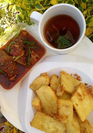 A picture of Yam delight and cowleg pepper soup.