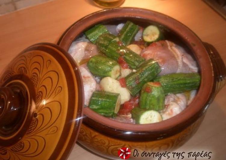 Chicken with vegetables in a casserole dish