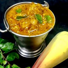 A picture of Banana flower balls Kuzhambu / Gravy.