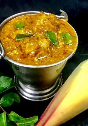 A picture of Banana flower balls Kuzhambu / Gravy.