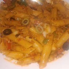 A picture of Red sauce pasta.
