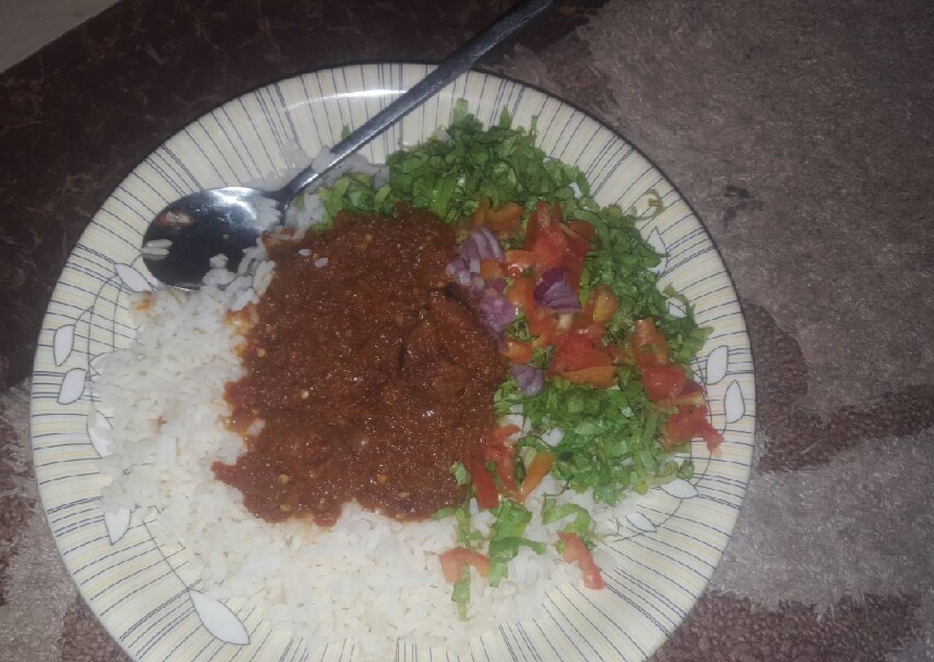 Coconut rice with stew &salad