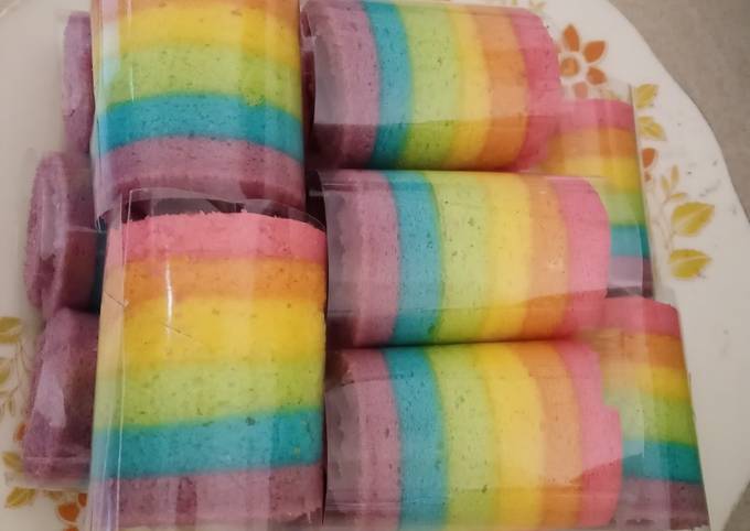 Recipe: Appetizing Miniroll rainbow cake alias bolu gulung rainbow / pelangi