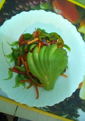 A picture of Avocado fern assorted veg Carrie salad.