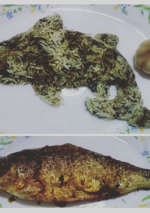 عکسی از دستور سبزی پلو با ماهی شکم پر