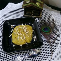 A picture of Aaloo Halwa (potato pudding).