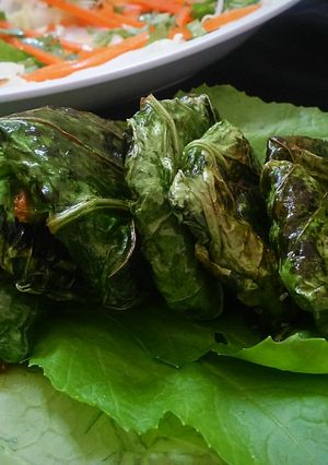 A picture of Stuffed Mustard Leaves Parcels.