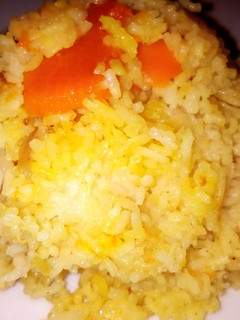 A picture of Turmeric rice with carrots and butternut.