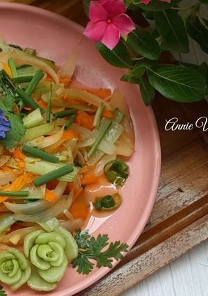 Hình của món Cải thìa xào cà rốt hành tây.