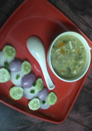 A picture of Healthy egg chicken soup.