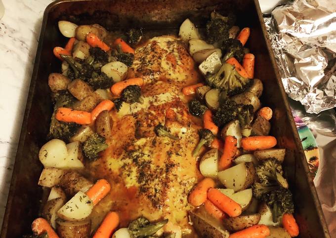 Steps to Make Quick Garlic Buttered Salmon with Potatoes, Carrots, Broccoli !