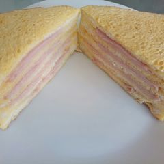 A picture of Fluffy's ham egg and cheese baked big sandwich.