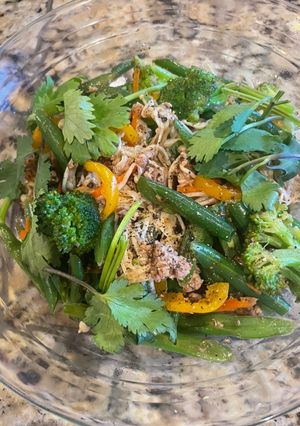A picture of Stir-Fried Vegetables with Enoki Mushrooms.