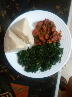 A picture of Beef fry and ugali spinach #authormarathon.
