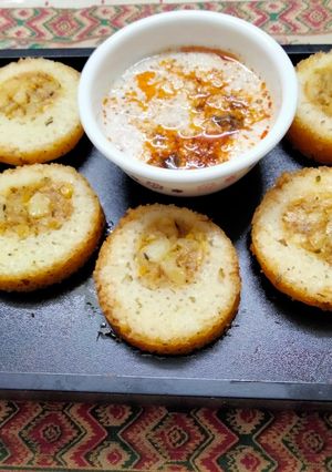 A picture of -sweet corn and potato stuffed roundels.