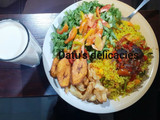 Fried rice with salad and tigernut drink