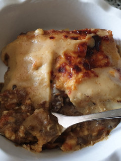 Una foto de Lasaña de morcilla con bechamel de manzana (Thermomix-horno)