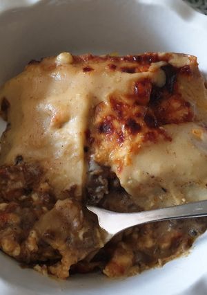 Foto principal de Lasaña de morcilla con bechamel de manzana (Thermomix-horno)