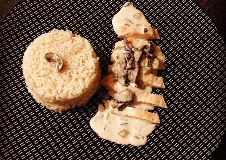 Riz pilaf et poulet à la crème et champignons ????